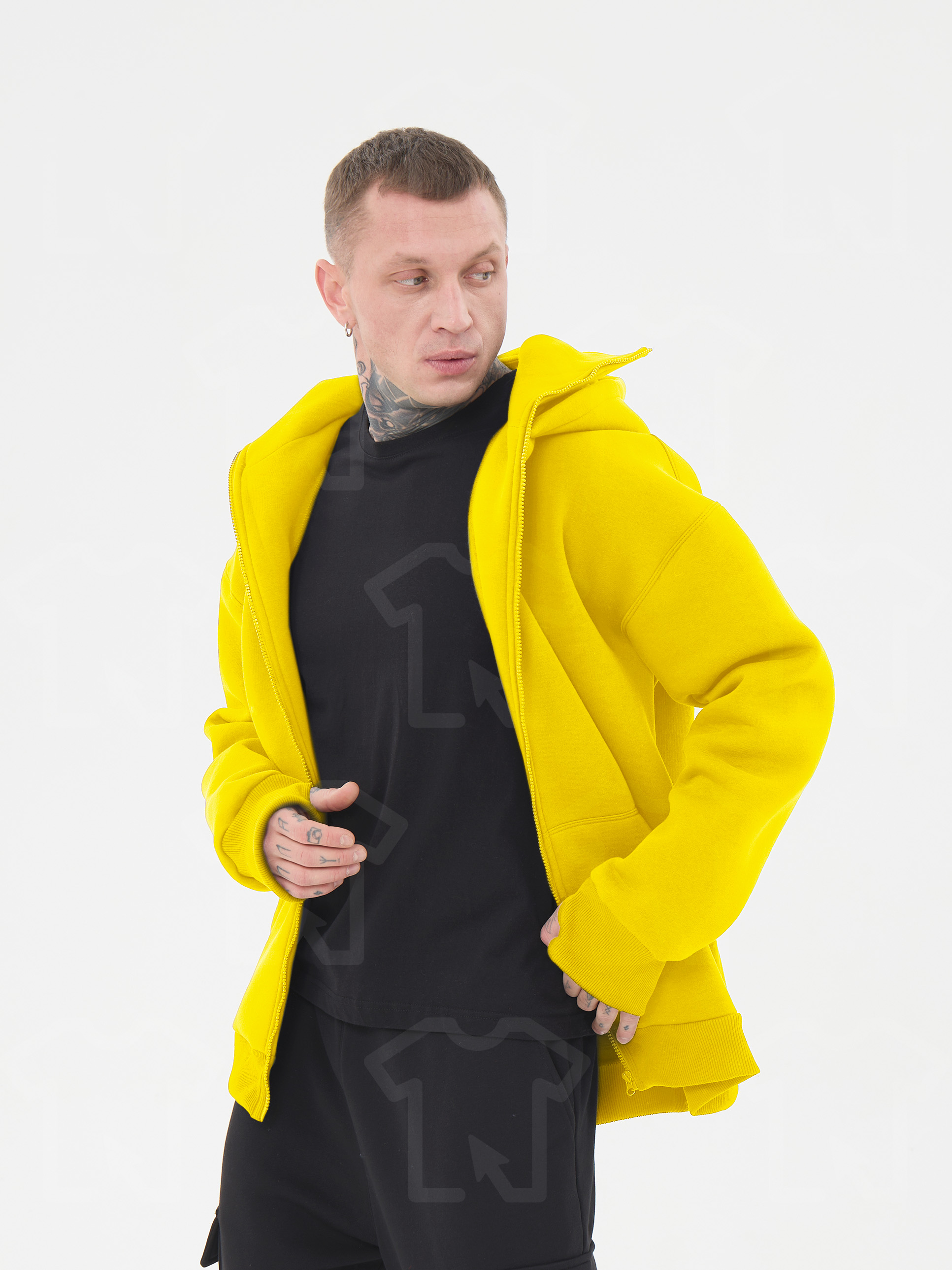 Худи Oversize BALACLAVA ZIP (на молнии) Премиум с начесом, цвет: желтый